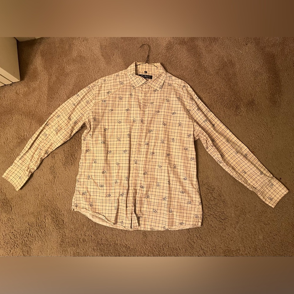 Vintage Ben Sherman XL black label men’s button down plaid flower design pattern